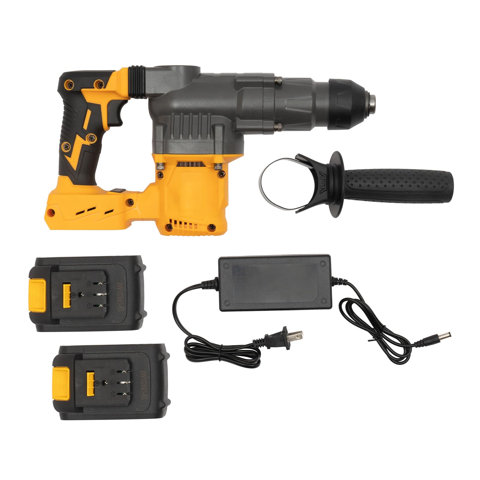 CNCEST Rotary Hammer SDS,Rotary Hammer Drill,SDS Rotary Hammer Drill (Yellow,98VF,2 x Lithium Batteries,Model #B)