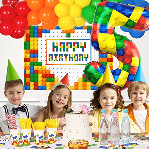 Image of 32 Inch Building Block Number 24 Balloons birthday Block Themed Large Big Helium Foil Mylar Balloon for Girls Boys Birthday Party Decoration Supplies
