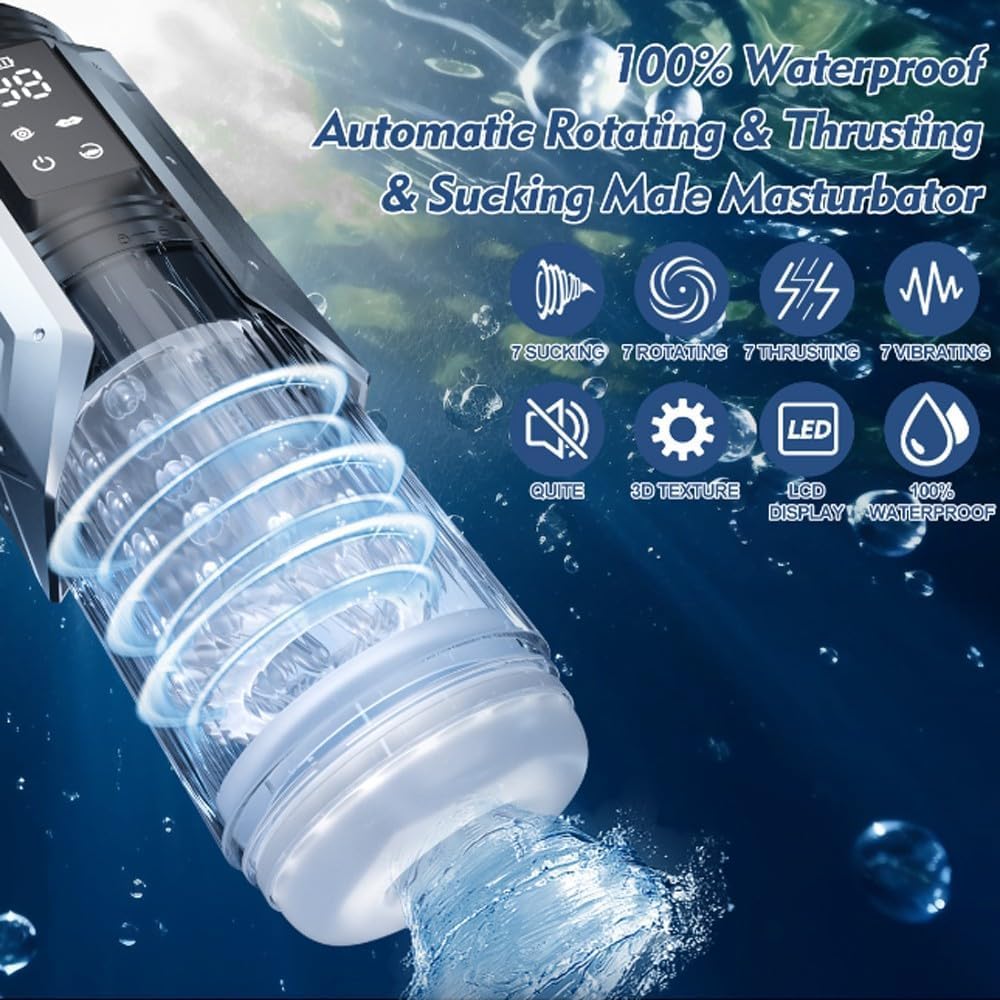 Masturbatore Uomo con Manicotto Extra, APP Sexytoysys Uomo con 9 Modalità Telescopica Rotazione Suzione Vibrazione, Pompa per Pene con Ingrandimento in 12 Secondi, Impermeabile per idromassaggio