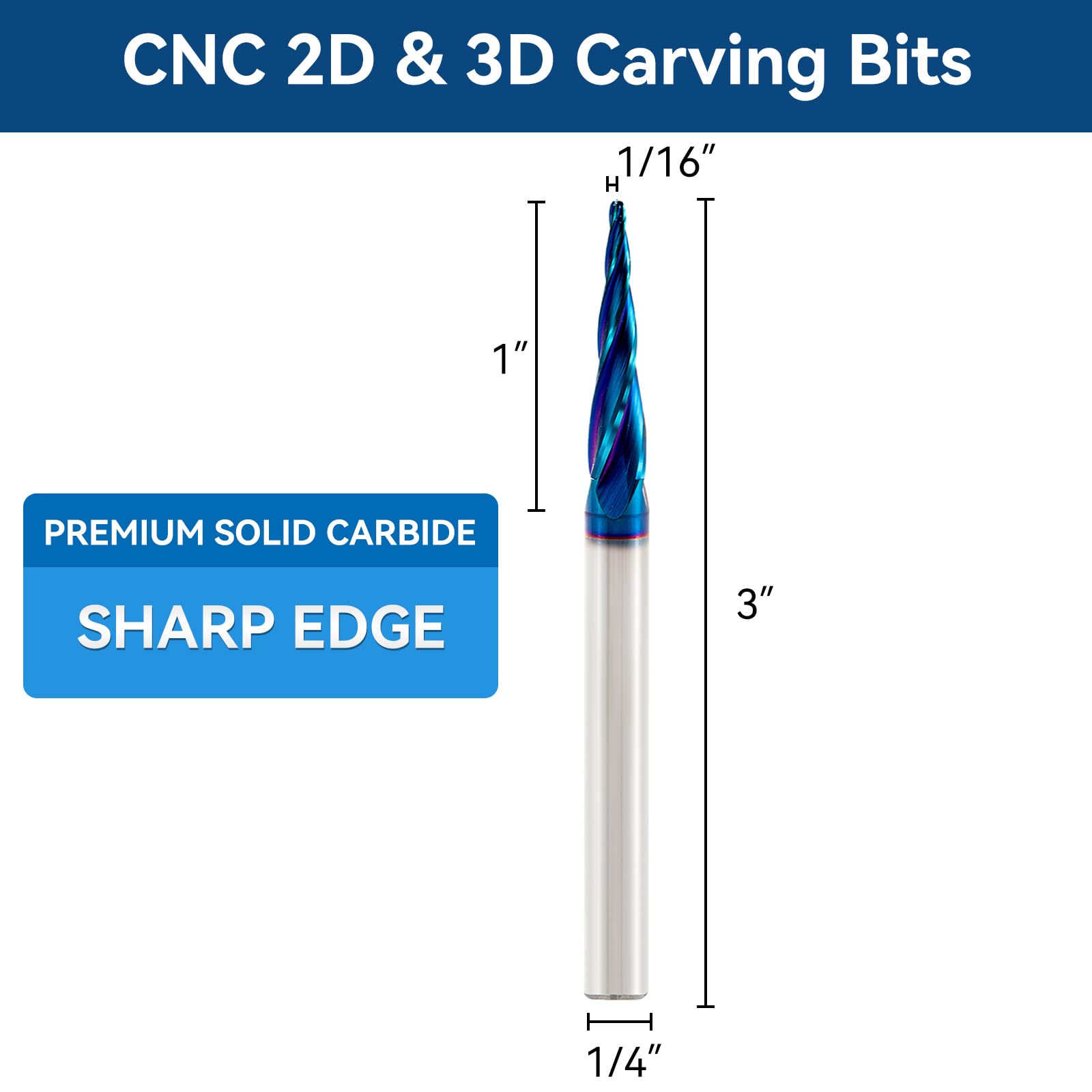 2 PCS CNC Router Bits 1/4 Shank Spiral Ball Nose 2D & 3D Carving Bits 5.4 Deg Tapered Angle Ball Tip R0.8 1/4