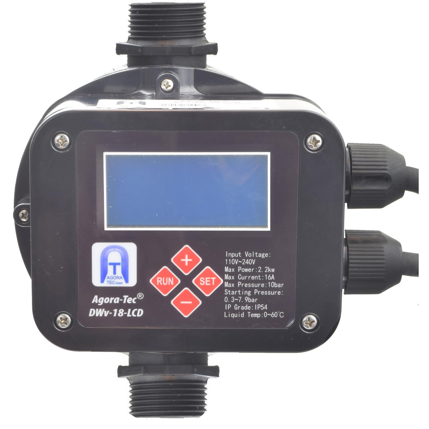 Agora-Tec Control de bomba DWV-18-LCD interruptor de presión protección de flujo protección contra funcionamiento en seco