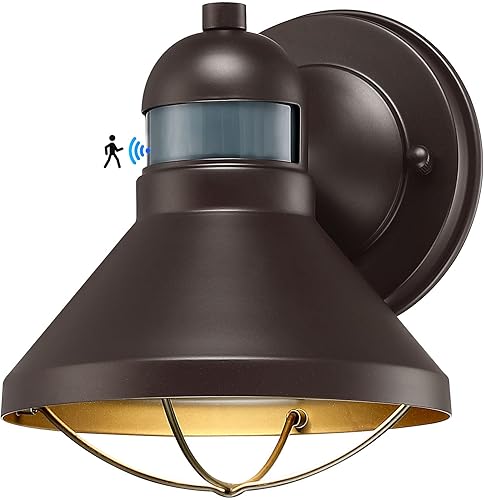 Luces LED con sensor de movimiento para exteriores, farol de pared exterior marrón del anochecer al amanecer, montaje en pared, accesorios de