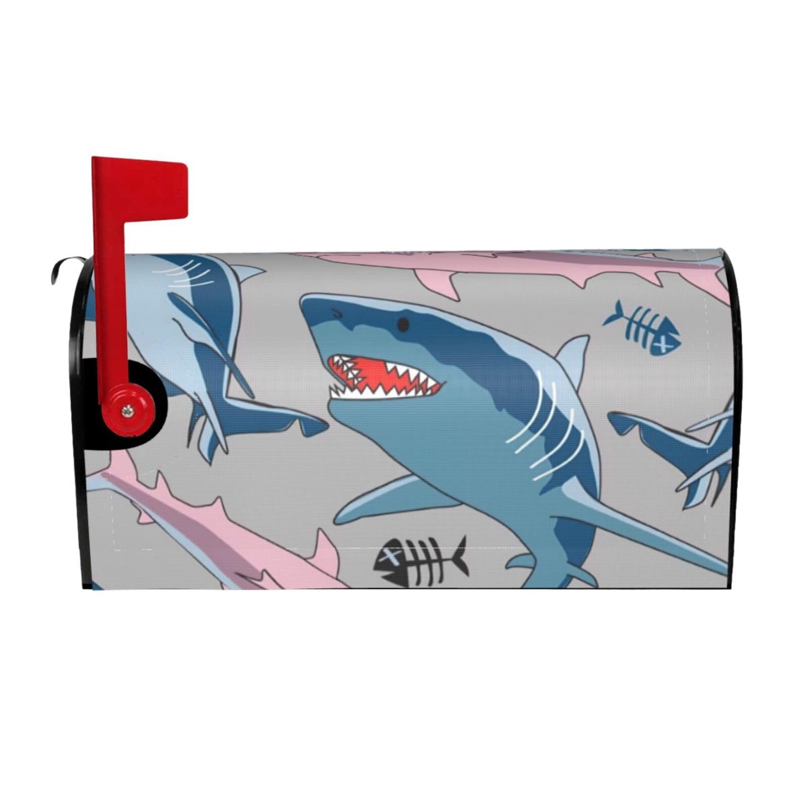 Nbtghga Black Blue Cartoon Fish Print Mailbox Cover Wraps Post Letter Box Cover Decor For Outside Garden Yard Farmhouse Home