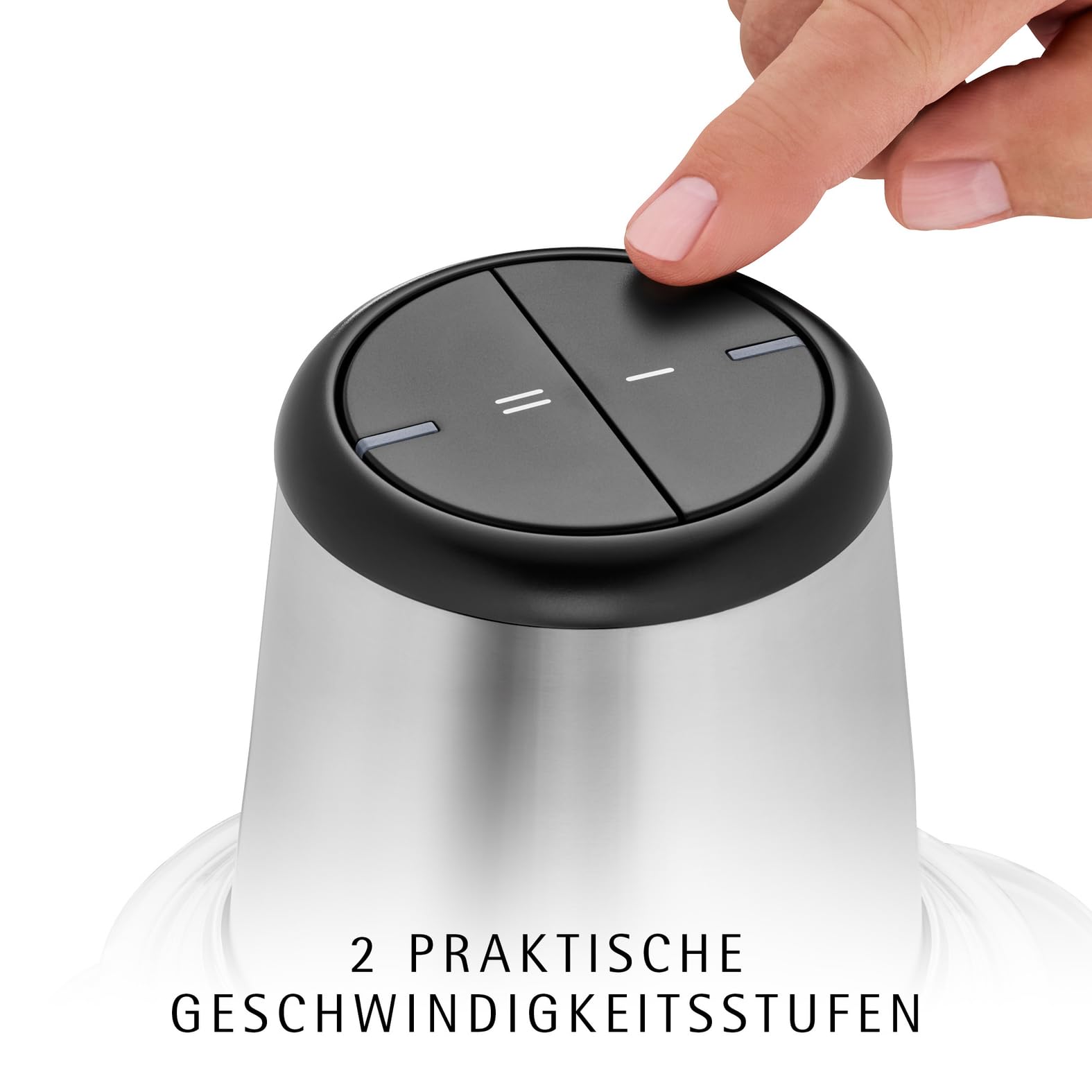 WMF Kult X elektrischer Zerkleinerer – Mini Zerkleinerer und Blitzhacker mit Glasbehälter und Edelstahlmesser, Multizerkleinerer für Gemüse, Kräuter und Nüsse, spülmaschinenfest, kompakt und langlebig