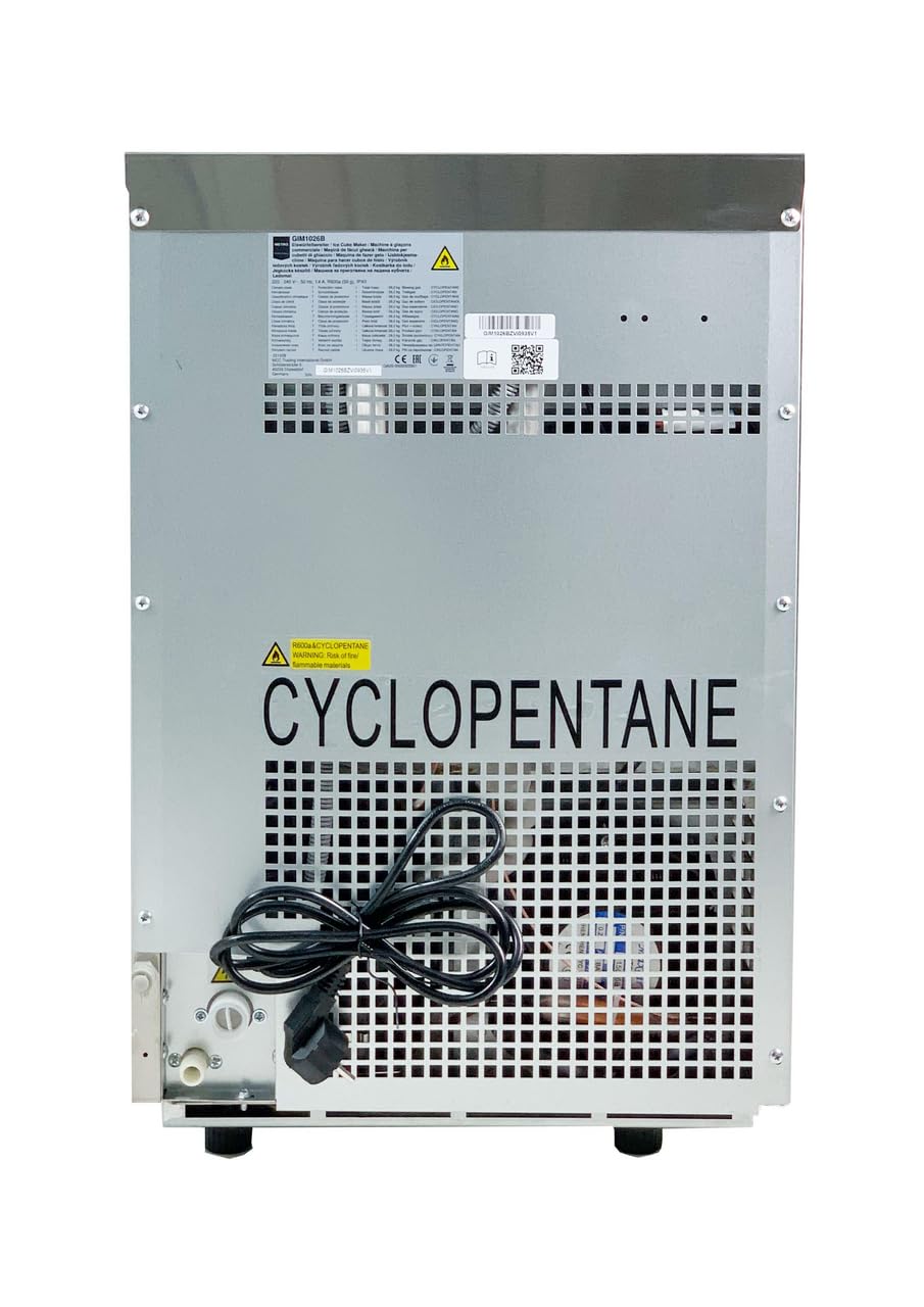 METRO Professional Machine à glaçons GIM1026B, Acier inoxydable, 42 x 51.4 x 65.5 cm, 170 W, 26 kg / 24 h, forme conique creuse, argentée