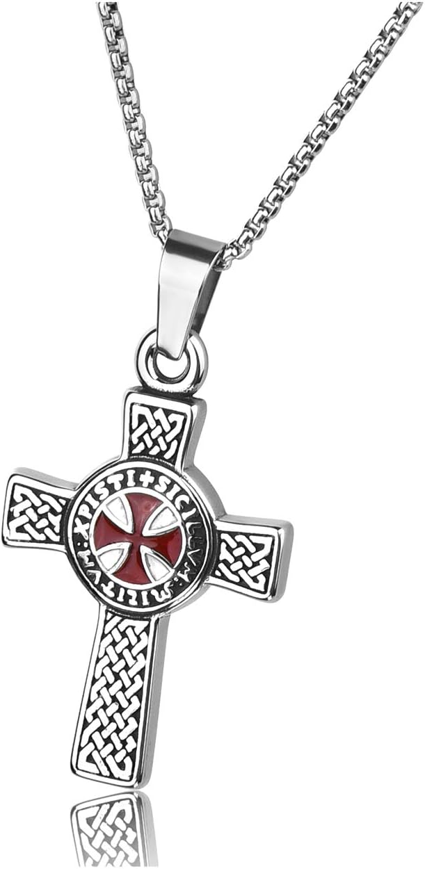 Stainless Steel Knights Templar Cross Sturdy Women Men's Pendant Necklace with 24 inches Chain Link