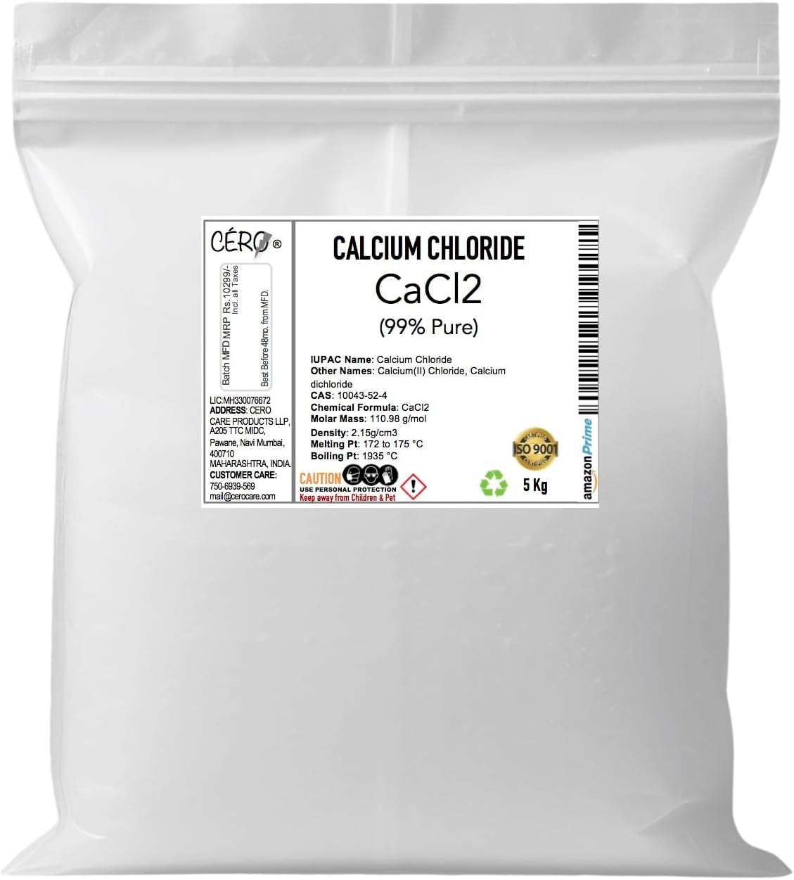 CERO ® CALCIUM CHLORIDE 99% Pure [CaCl2] CAS: 10043-52-4 (5 Kg)