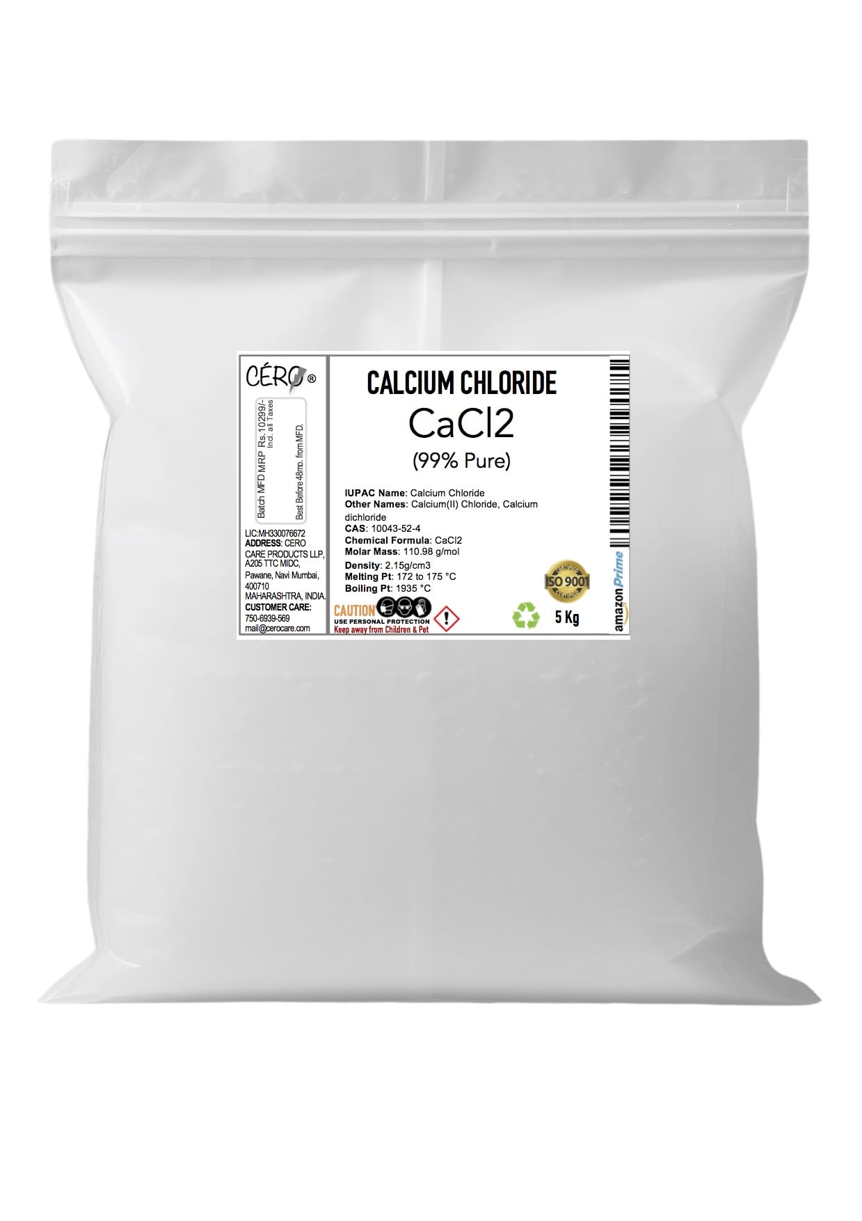 CERO ® CALCIUM CHLORIDE 99% Pure [CaCl2] CAS: 10043-52-4 (5 Kg)
