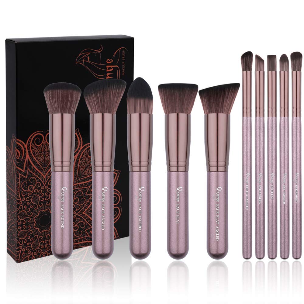 Makeup Brush Set Qivange 10Pcs Kabuki Brush Dense Soft Synthetic Liquid Foundation Face Blending Makeup Brushes Kit with Box for Christmas Halloween Birthday