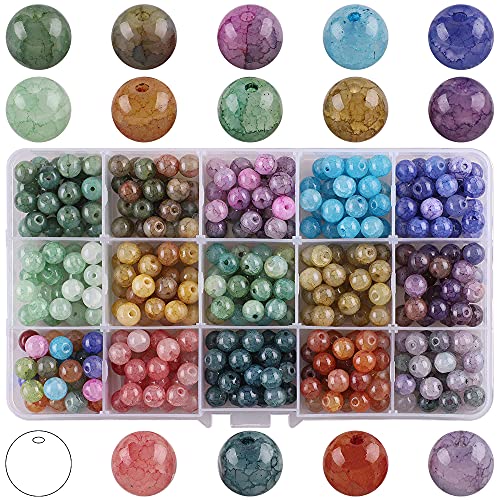 AIKENR 375 cuentas redondas de piedra de 8 mm, cuentas para hacer joyas de jade roto, cuentas de piedras preciosas naturales para hacer pulseras y collares (15 colores) Cover