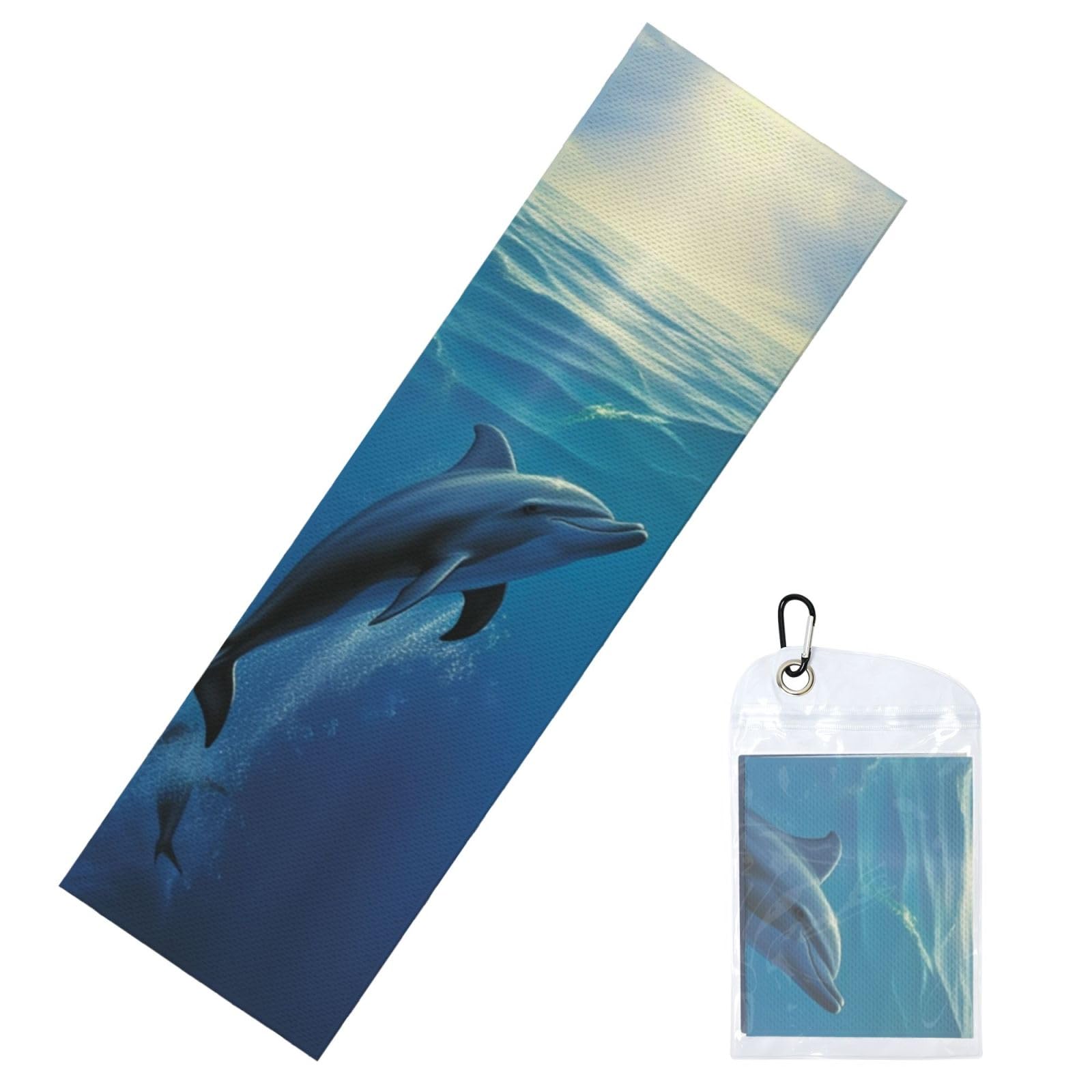 DWVTSLH Cooling Towel for Neck and Face, Dolphin Ice Towel for Hot Weather, Soft Microfiber Chilly Towels with Waterproof Bag & Carabiner, Breathable Workout Towels 40"x12"
