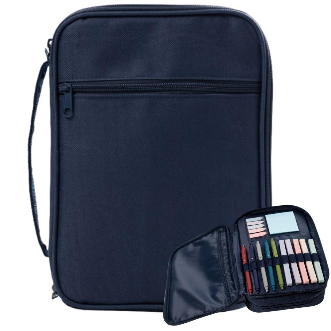 Premium Bible & Book Carrying Case with Journaling Accessories - Convenient for Men, Women, Teens, and Kids, Navy (Navy)