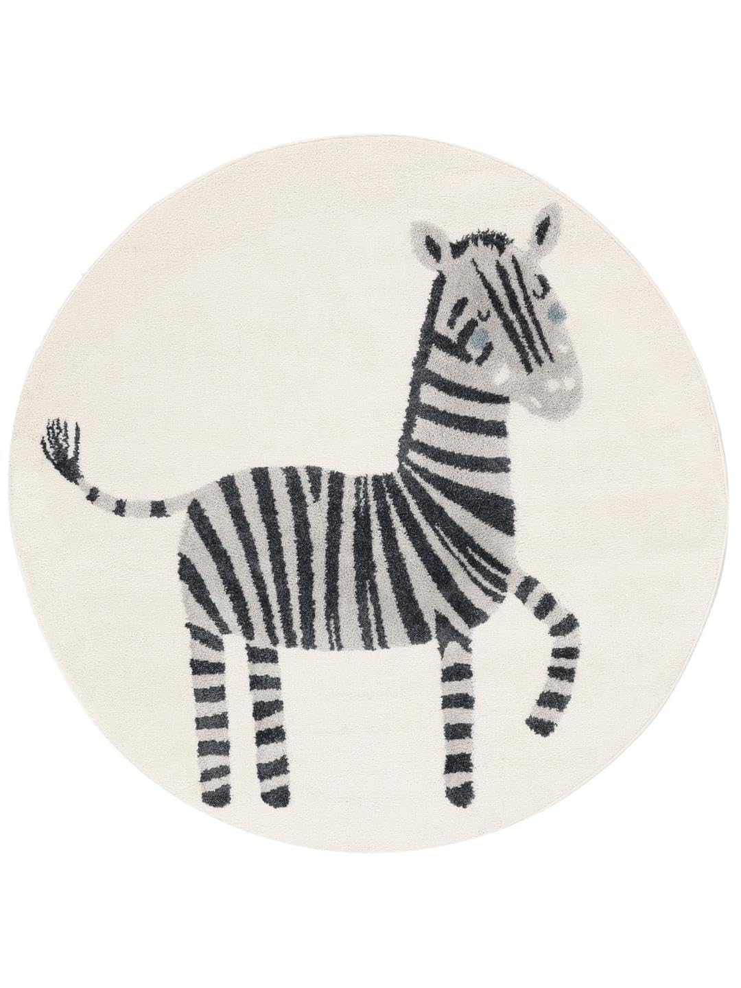 RugVista Zebbo Zebra, Alfombra Moderna, Pelo Corto, ∅ 100 cm, Redonda, Calidad cert. Oeko-Tex Standard 100, Polipropileno, Pasillo, Dormitorio, Cocina, Salón, Comedor, Despacho, Negro Blanco OEKO-TEX STANDARD 100