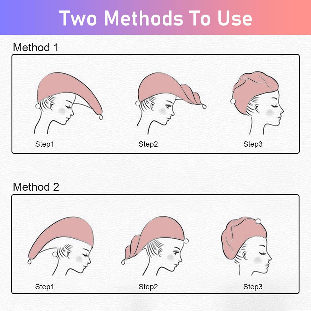 URAQT Ręcznik z mikrofibry do włosów, 3 szt. Turban do włosów z guzikiem, miękki chłonny i szybkoschnący, super chłonny turban do krótkich i długich włosów, Różowy + niebieski, 65cm x 25cm
