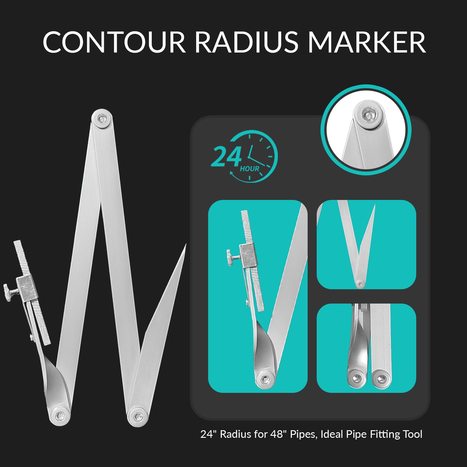 Condition photo showing As Is for up to 24" contour radius marker, curve o mark with 5 soapstone ? holder | for welders carpenters, foldable pocket-size standard radius marking tool, aluminum radius marker, fabrication diy renovation