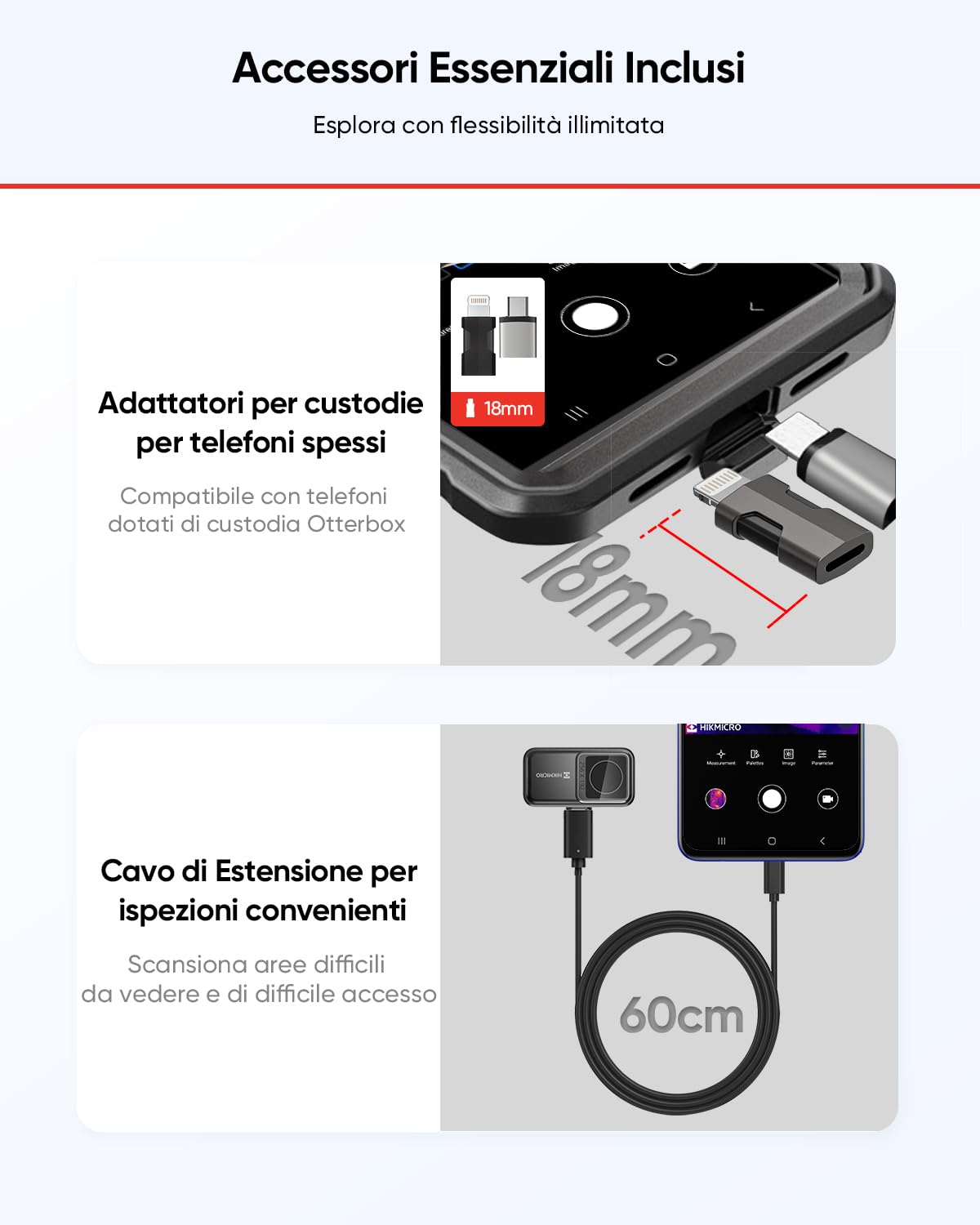HIKMICRO Telecamera Termica MiniE - iOS/Android, Miglioramento Immagine Risoluzione IR 96x96, SuperIR 192x192, 25Hz, per Telefono/Tablet, USB-C/Lightning (Compatibile con iPhone 15/16)