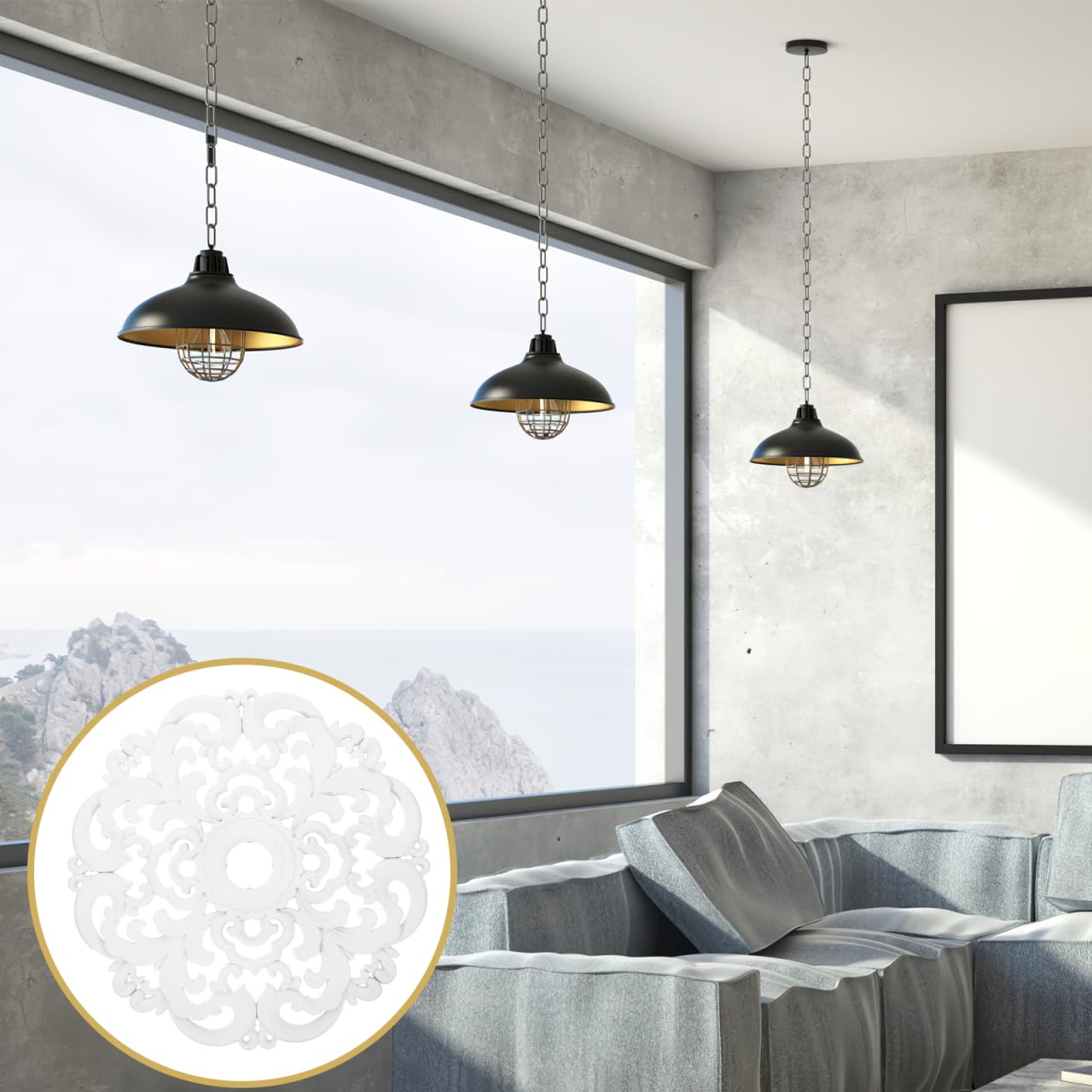 TOPBATHY Rosetón Techo Decorativo Estilo Europeo En Ps Medallón De Lámpara De Techo Tallado Calado De 12.20 X 12.20 X 0.39 in Para Dormitorio Hogar Y Espacios Comerciales