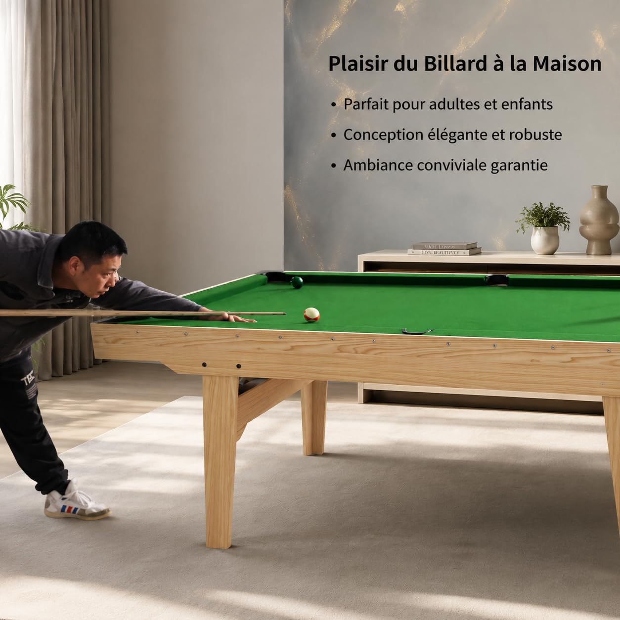 Billard Table 160cm en Bois, Mini Billard Américain pour Enfants & Adultes, Tapis Feutre Laine, Accessoires Inclus pour Jeu d'Intérieur