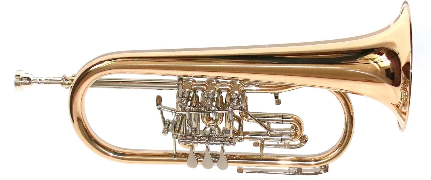 TFH-580G - Corno a lente, in ottone dorato, 3 valvole rotanti con trigger, completo di valigia, bocchino e accessori