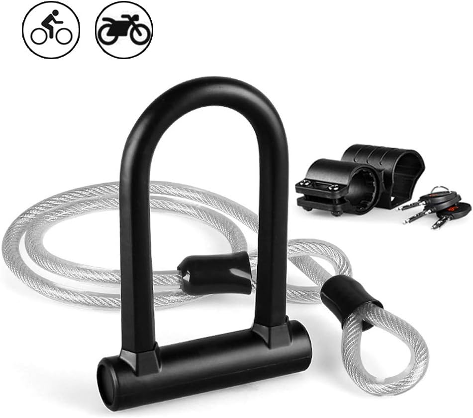 Aibrisk Bike U Lock with Cable, Heavy Duty Bicycle Lock with 4ft Flex Cable and Mount Bracket,Secure Locks Bike Locks Anti Theft for Bicycle (U Lock + Steel Cable + Mount Bracket) (U Lock + Cable)