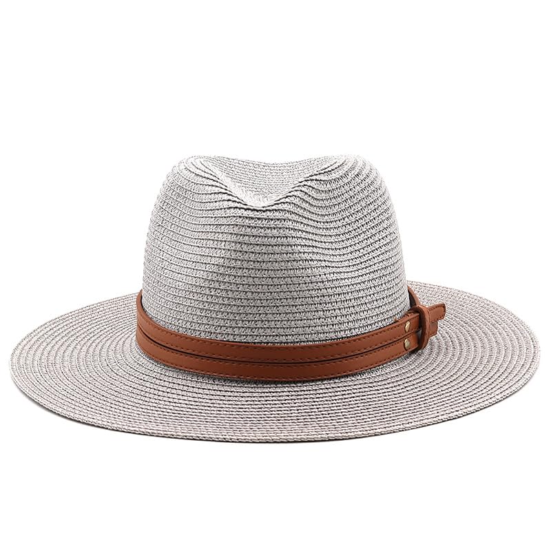 LTHTX Sombrero Panamá para hombres y mujeres, sombrero de paja de ala ancha, sombrero de playa plegable de verano para pesca y viajes (gris, L), gris, M
