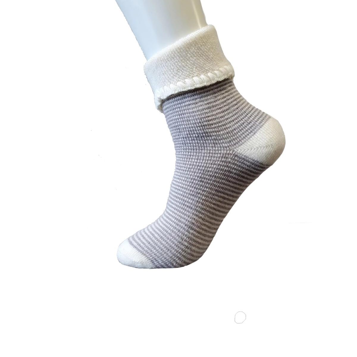 Jess & Lou Cuff Socks Super Cosy Thick Fluffy Towelling Warm Knitted Cuff Stretchy Loungewear Cute Design Gift Idea (Grey Striped)
