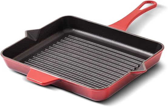 Aryıldız Duo Cast Döküm Demir Grill Tava, Kırmızı, 26x32 cm, Emaye Kaplama, Fırında Kullanılabilir, Ergonomik Kulp