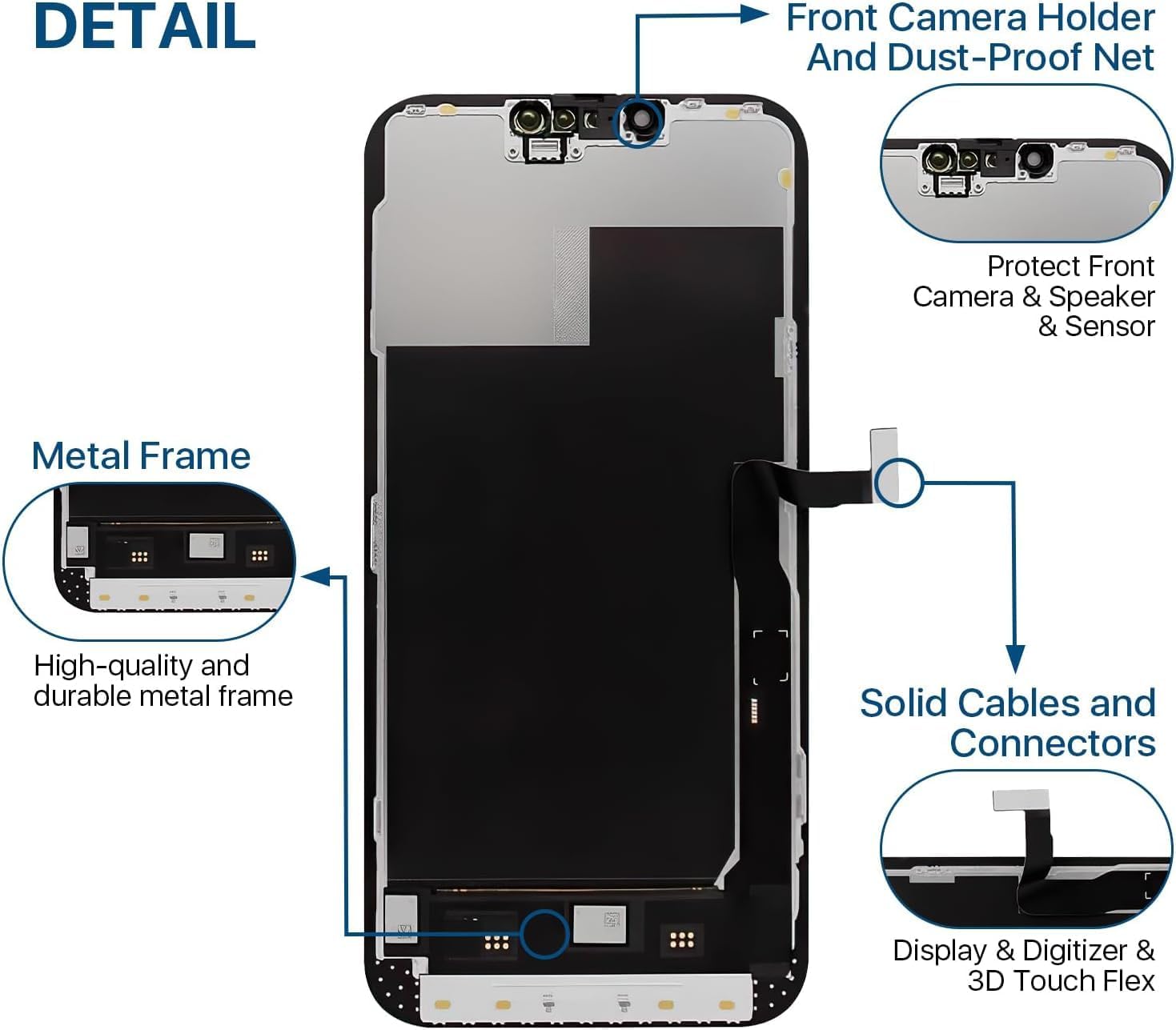 iPhone 13 Pro Max Screen Replacement Kit 6.7'' LCD Display 3D Touch Screen Digitizer Full Assembly Repair Kits Waterproof Frame Sticker+Screen Protector for A2641 A2643 A2644 A2645 A2484
