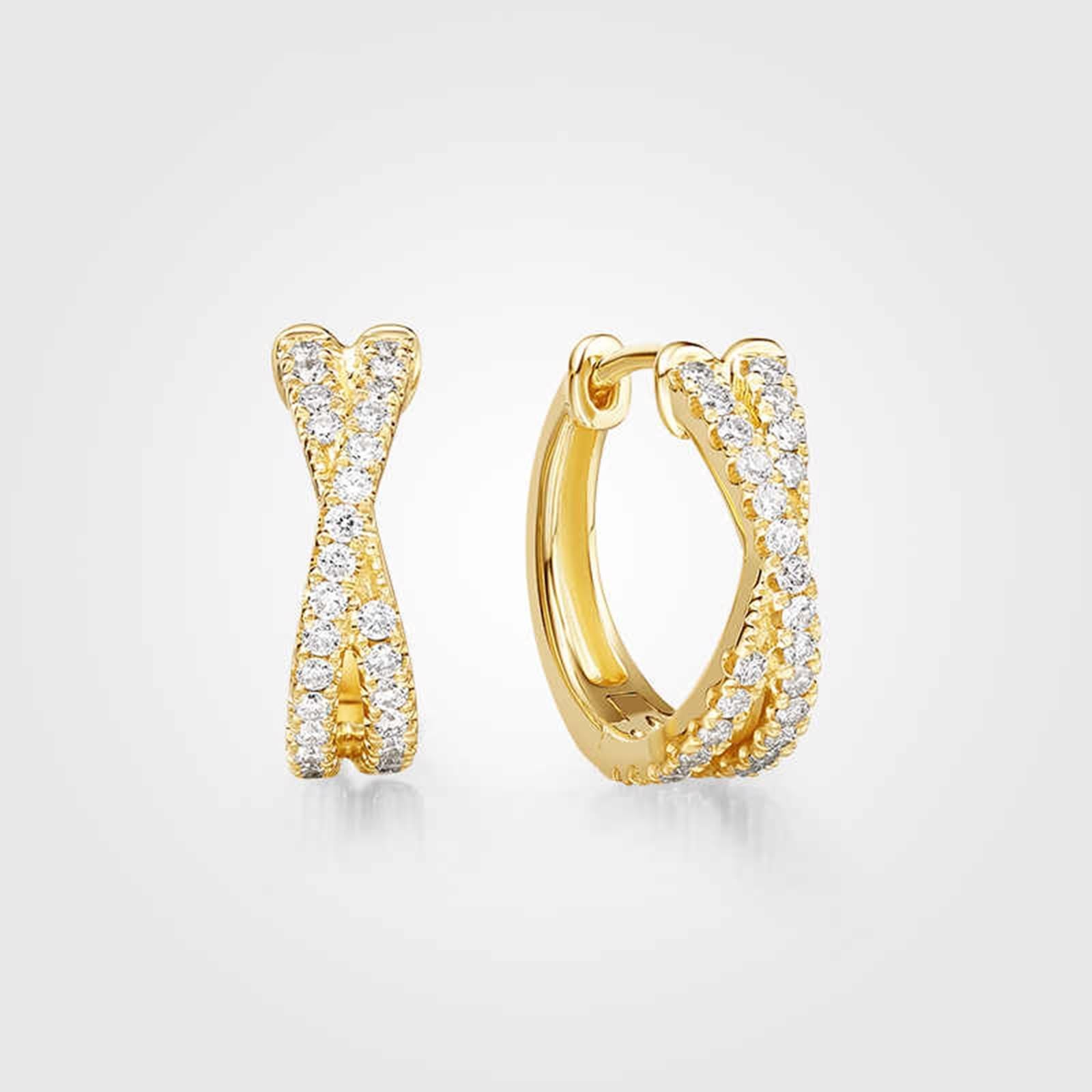 KnSam Kolczyki Creole Hoop Gold 18K 750 prawdziwe złoto, 0,28 ct laboratoryjne kolczyki na Boże Narodzenie krzyż wiertła szlif okrągły biały, kolczyki sztyfty, bezniklowe żółte złoto Au750