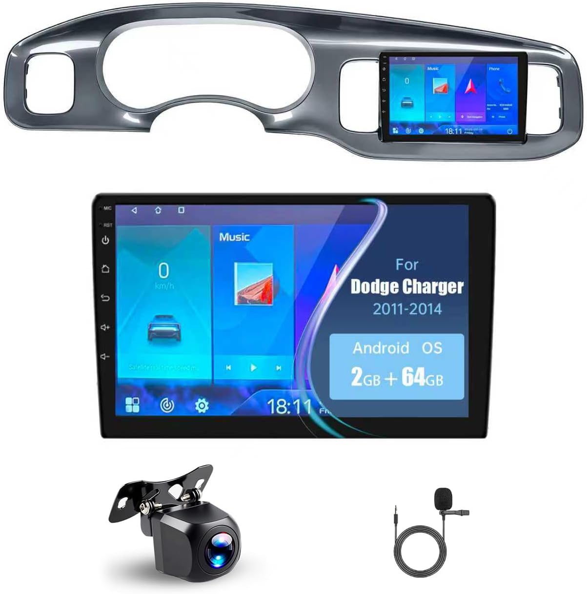 2+64G Car Radio for Dodge Charger 9 inch Touch Screen 2011 2012 2013 2014 Stereo,Wireless Carplay/Andriod Auto/Bluetooth/WiFi//EQ Audio/AM/FM/Navigation/AHD Camera