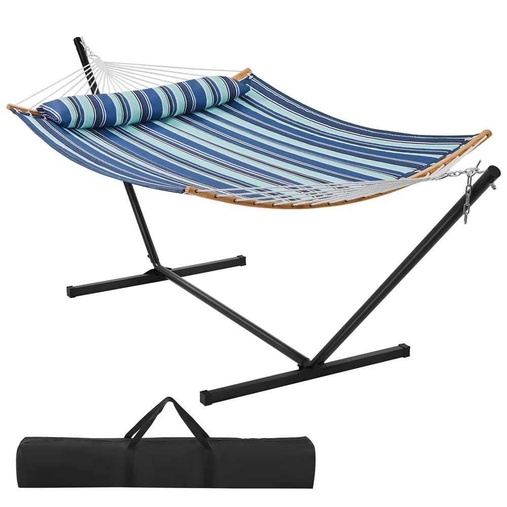Yaheetech Hamac avec Support en Métal Hamac sur Pied pour 2 Personnes Toile avec Barre Oreiller Sac de Transport pour Extérieur Intérieur Jardin Terrasse Charge 216 kg