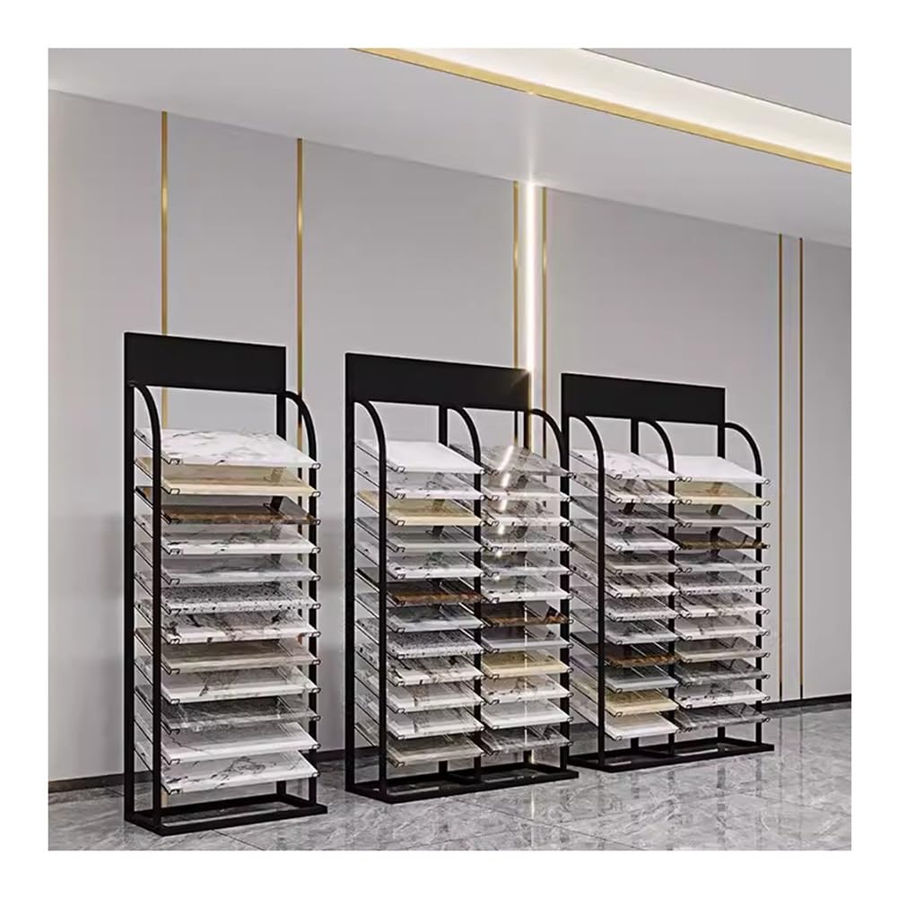 Présentoir pour carreaux en métal noir de 30x52x188 cm, étagère de sol pour échantillons durables