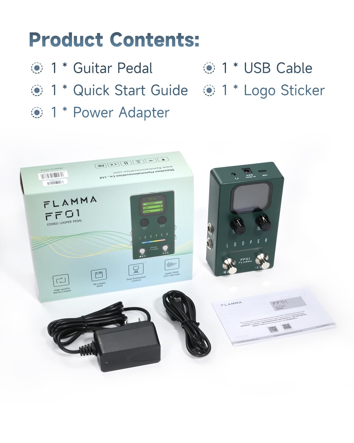 FLAMMA FF01 - Pedale Looper, 40 slot, 160 minuti di looping, pedale stereo per chitarra con schermo, dissolvenza, gestione dati USB