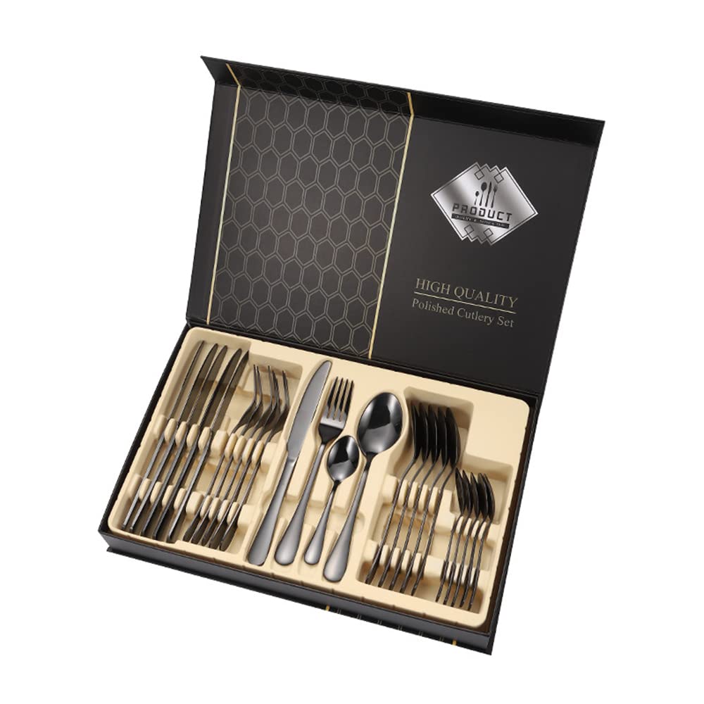 Besteck Set, Besteckset 4 Personen Steak Besteck Set Luxus-Besteck-Sets, Spiegelpoliertes Besteckset Spülmaschinenfest Elegantes Tafelbesteck für Home/Wichtige Abendessen (16 Stück)