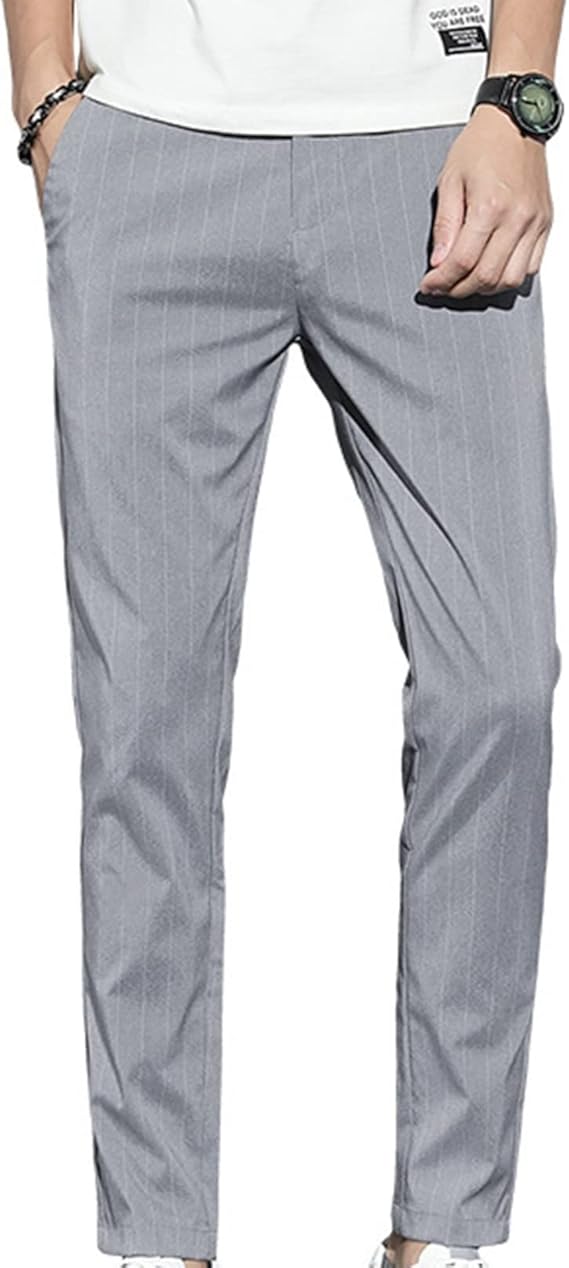 Amazon スラックス 涼感 アイスレーヨン メンズ ストライプ柄 ロングパンツ デーパートパンツ ビジネスカジュアル ストレッチ 細身 フィット スリム アイスタッチ 涼しい 長ズボン 夏用 スーツパンツ ロールアップ ストレート ロングパンツ 通販