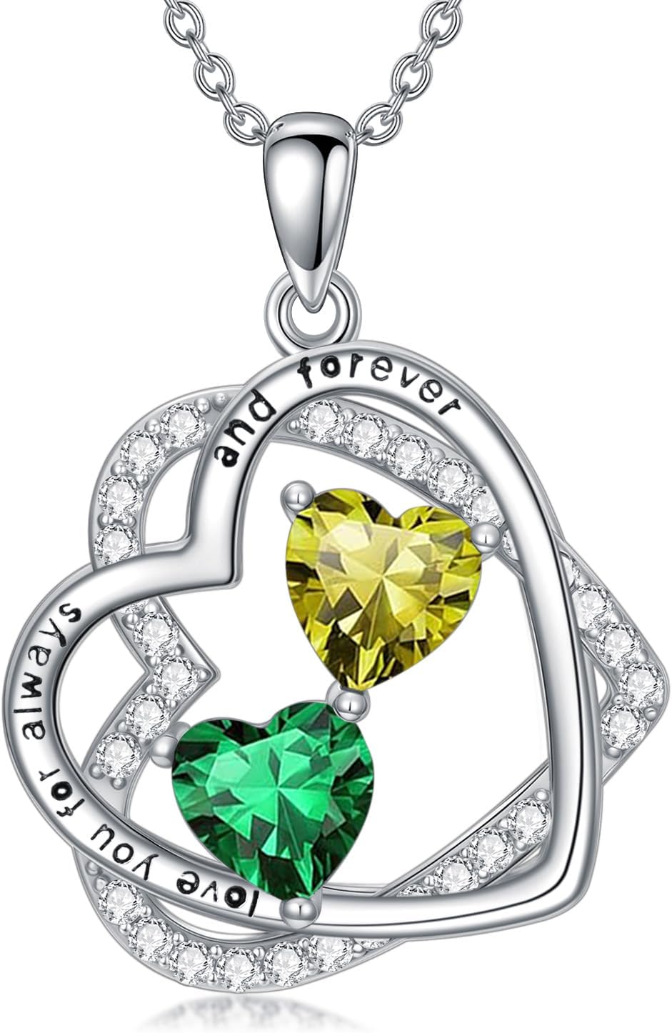 Gifts for Her I Love You Birthstone Necklace 18k White Gold Plated Heart Pendant with CZ Stones Birthday Gifts for Women Romantic Gift for Wife, Girlfriend, Her, Anniversary, Valentine's Day, Christmas