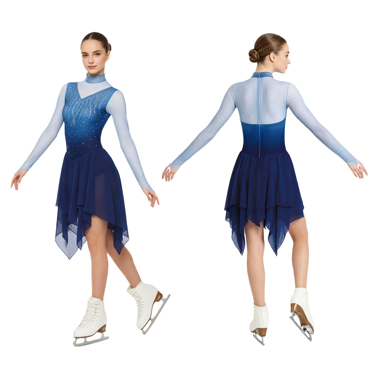FEESHOW Damen Eiskunstlauf Kleid Kürkleid Rollkunstlauf Damen Eiskunstlaufkleid Wettbewerbs Eiskunstlauf Kleid Kleider Turnen Ballett Tanz