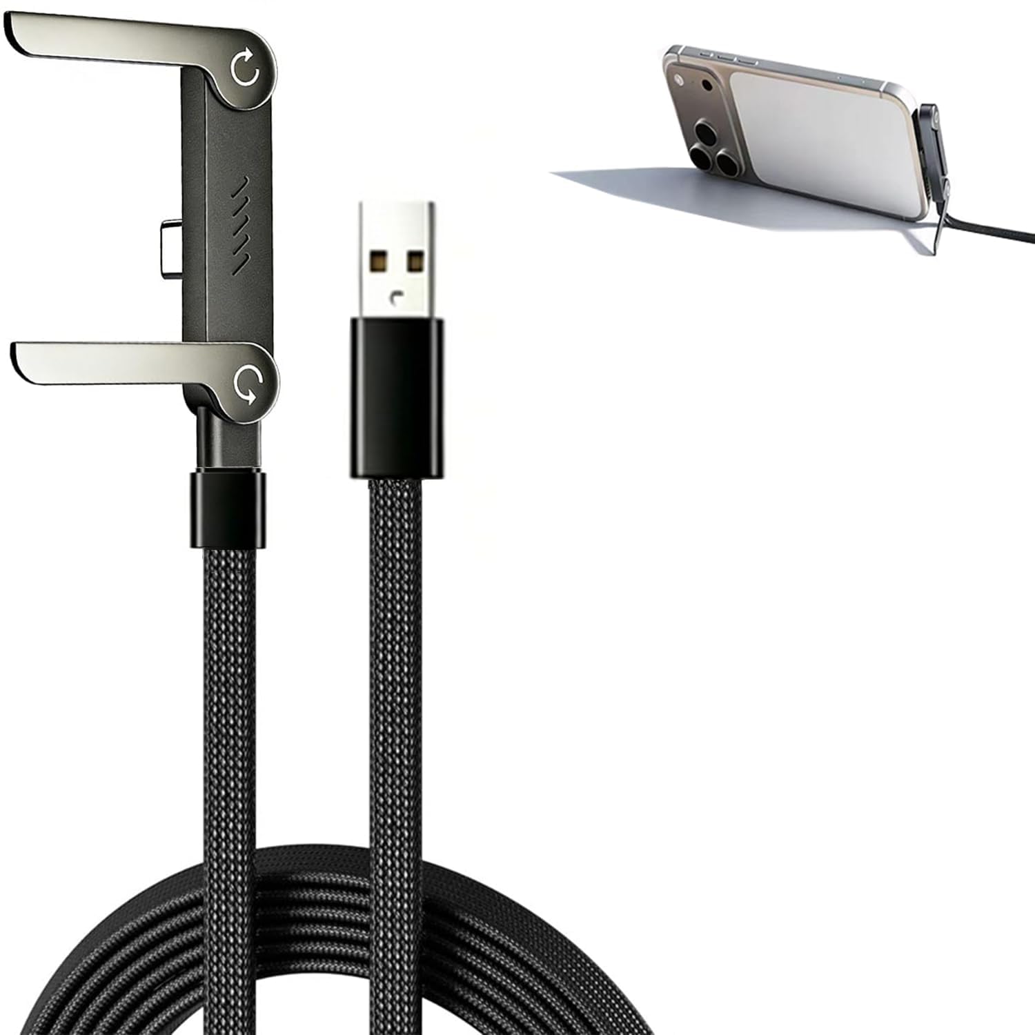 Cavo di ricarica rapida da USB A a tipo C da 60 W con supporto pieghevole per telefono, cavo di ricarica in nylon intrecciato da 1 m, 480 Mbps, sincronizzazione dati USB-C cavo di ricarica per