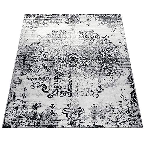 Paco Home Designer Teppich Wohnzimmer Teppiche Ornamente Vintage Optik Schwarz Weiß, Grösse:120x170 cm