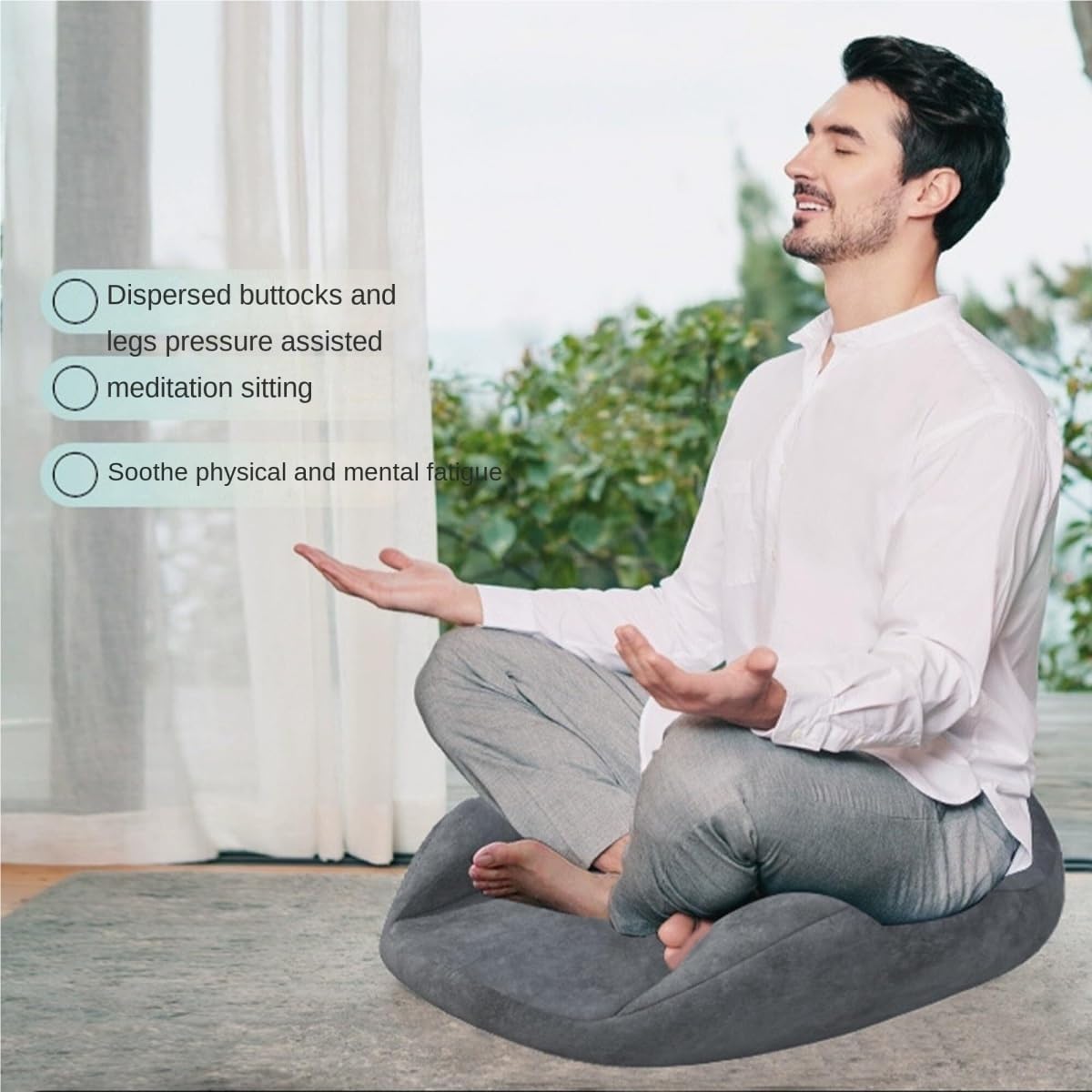 Ergonomic Meditation Cushion, Comfortable Floor Pillow, Large Thick Floor Cushion Seating, Suede Floor Seat for Yoga and Mindfulness Practice, Memory Foam, Curved Back Support(Green)