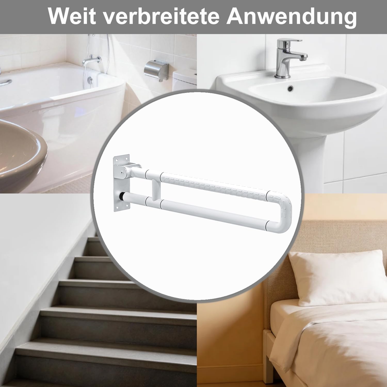 75cm WC haltegriffe, Faltbarer Stützleiste für Toilette und Badezimmer, Hartschaltsstütze 300~350 kg, Edelstahl mit ABS rutschfester Oberfläche für Senioren und Menschen mit Behinderungen