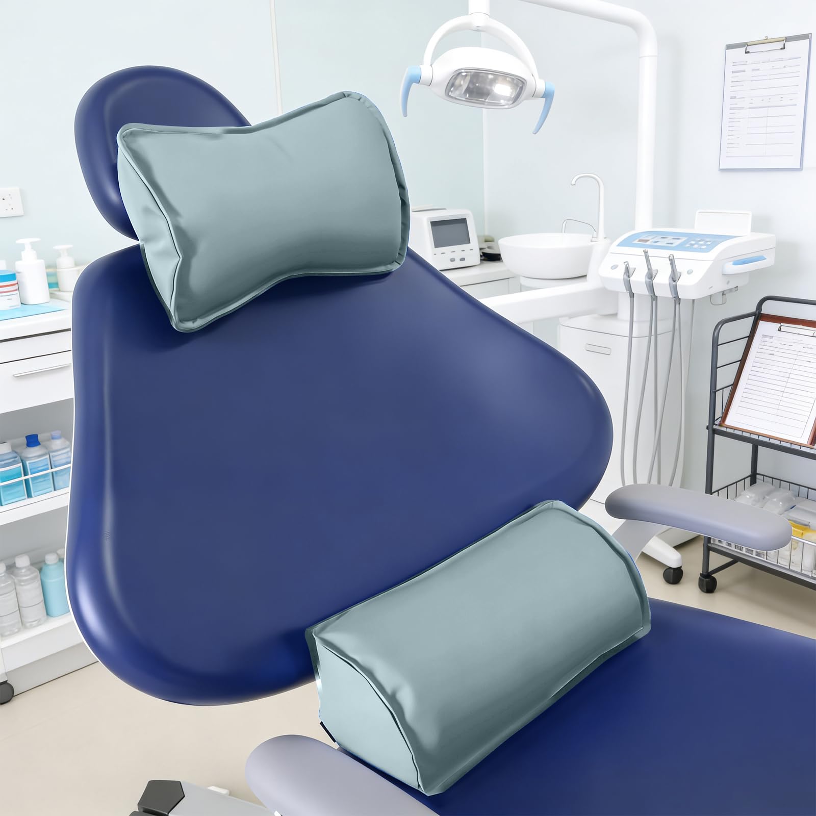 Microfibre Cuir siège Coussin Cervical Taille Cou Oreiller Mousse mémoire pour Chaise Dentaire (Gris Bleu)