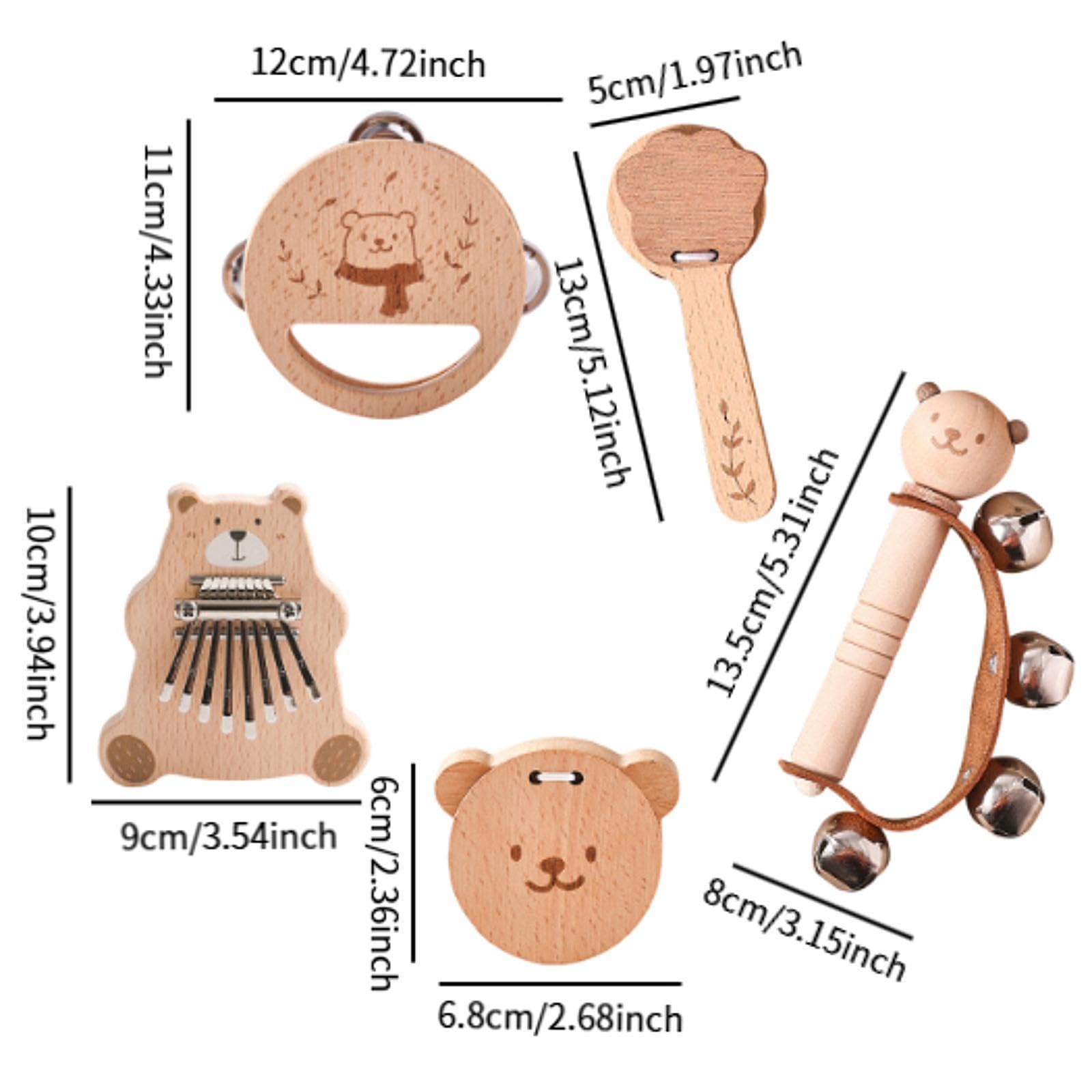 Generic Hölzerne Rassel Set Rassel Spielzeug Bildung Handaugenkoordination Hand Rasseln Glocke Percussion Instrumente für Boy Girl Geschenk, 5 Stück