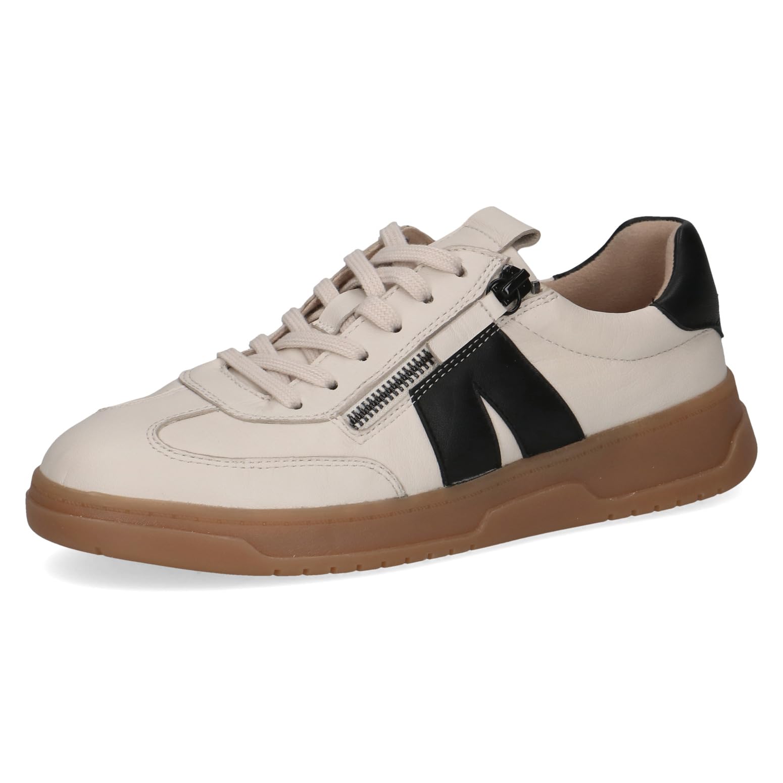 CAPRICE Women's Low-top Leather Sneakers with Zipper, Multicolor (Offwhite/Black), 6.5 UK