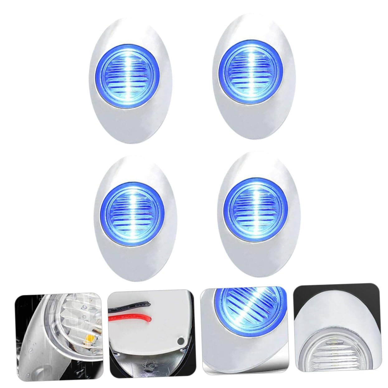 Luce di Coda per Barca a Forma Ellittica 3 LED 4 Pezzi 12v 0,6w Blu