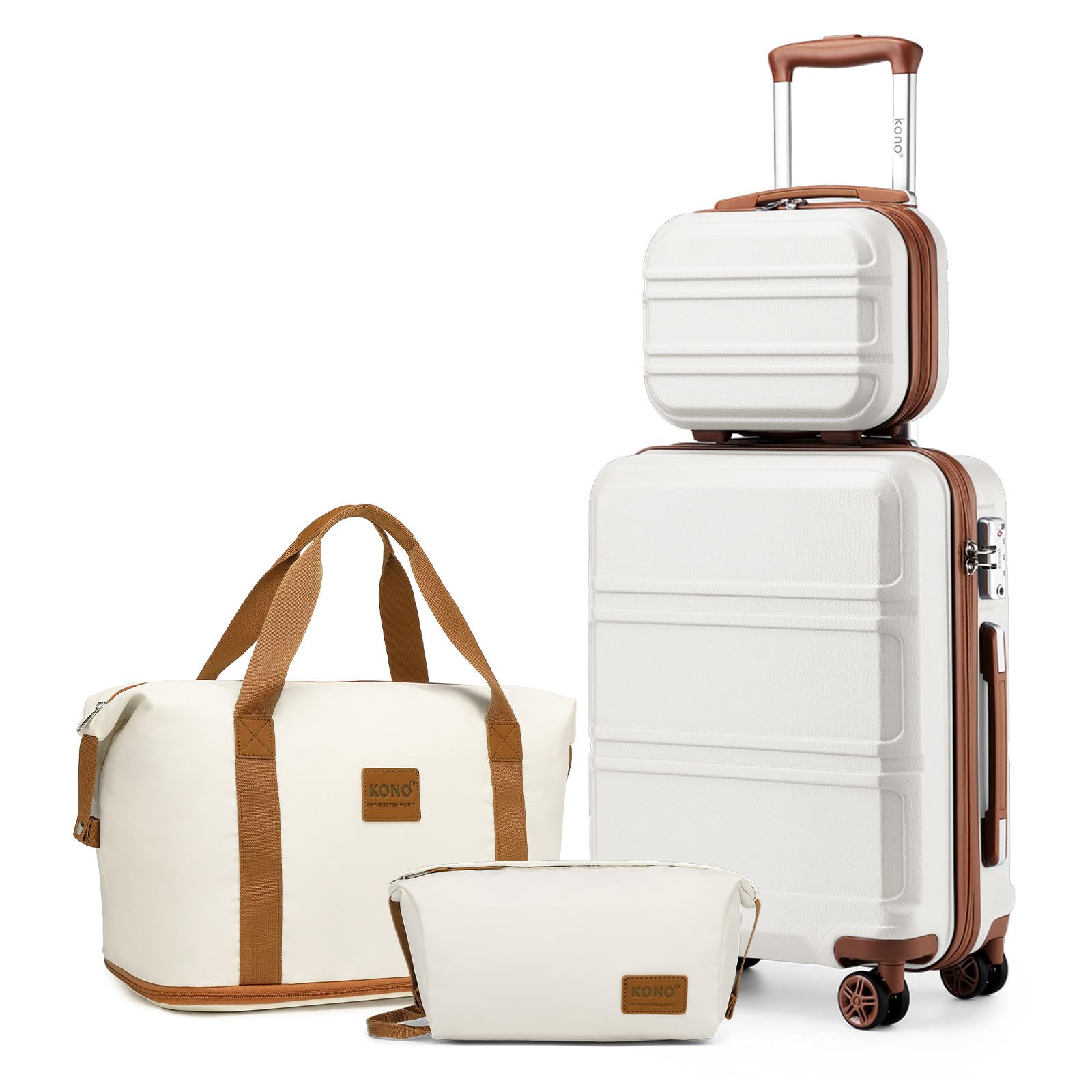 Kono Handgepäck Koffer Set 4 Teilig mit Beautycase Reisetasche Kulturbeutel | Leichte ABS+PC Hartschale, Reisekoffer Klein Perfekt für Flugreisen und Kurztrips, Leisen 360° Doppelrollen, TSA Schloss – Amazon Angebot