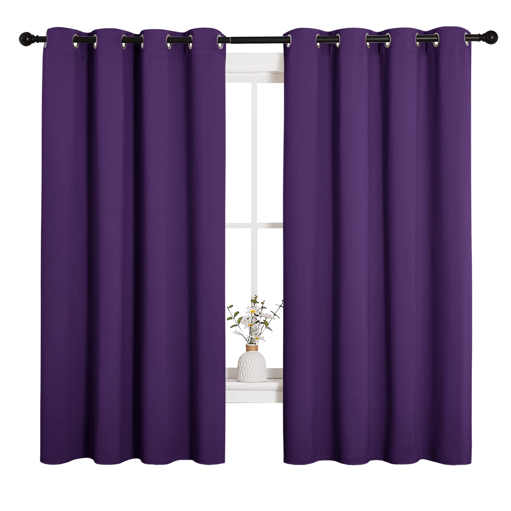 NICETOWN Thermal Insulated Blackout Draperies Curtains, Triple Weave Home Decoration Solid Ring Top Blackout Drape Panels for Bedroom (Set of 2, 55 x
