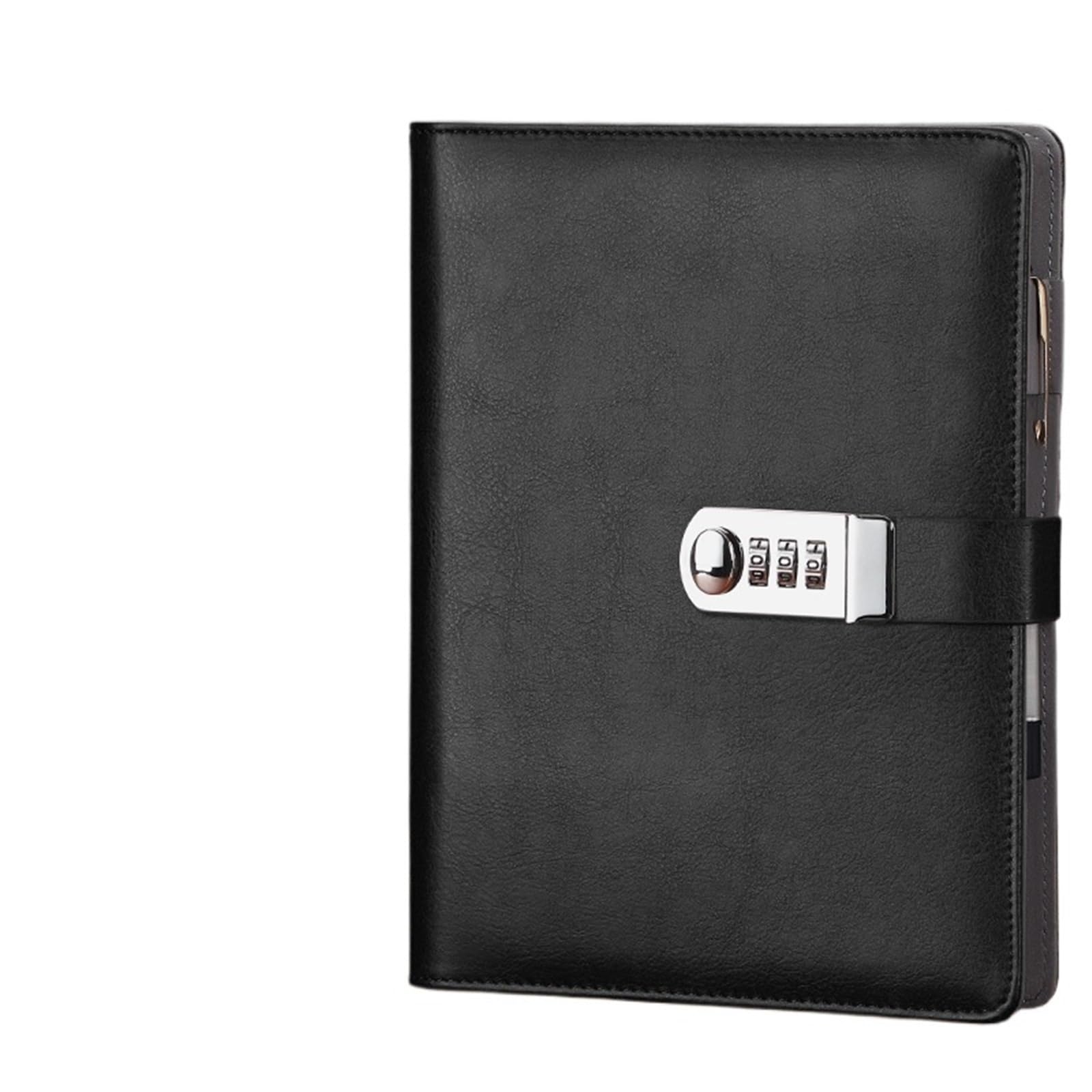 Diario Secreto Portafolio de cuero A5, cuaderno viaje negocios, portafolio con bloqueo contraseña, carpeta anillas 6 agujeros hojas sueltas(A5 black)