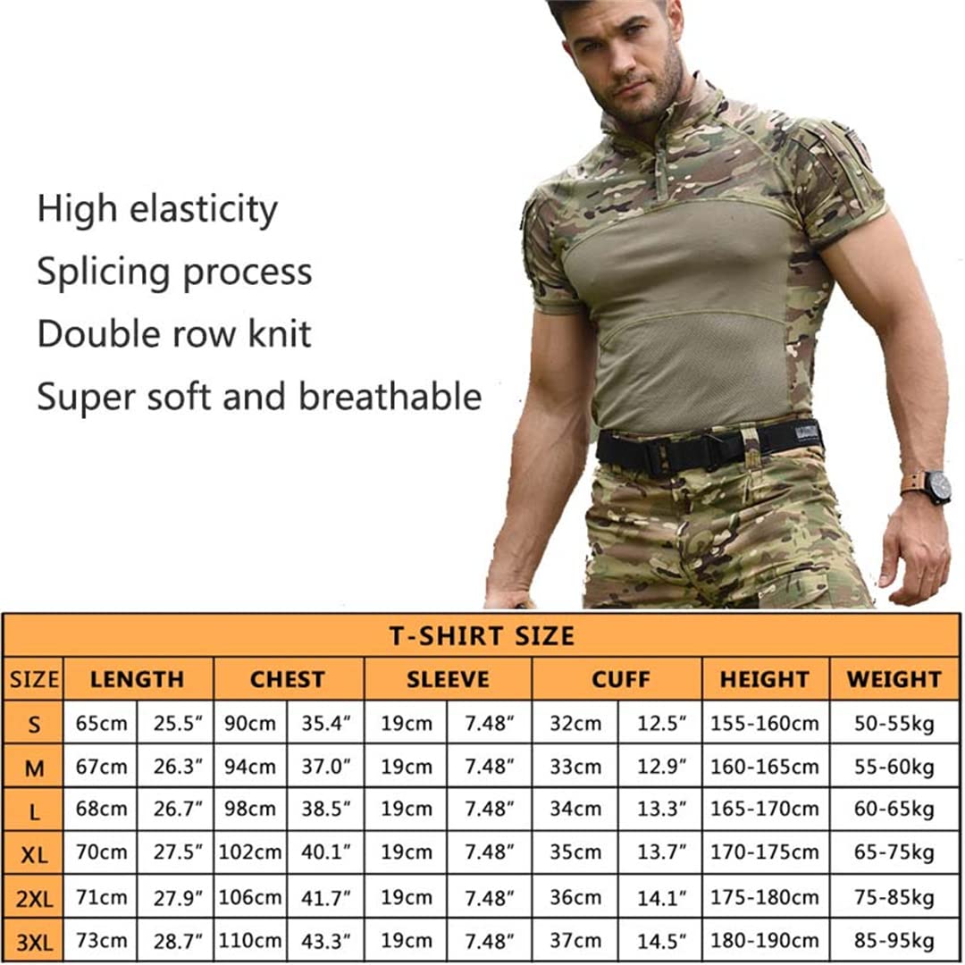 T-Shirt Tattica Militare da Uomo Gym Camo1 Army Tee Soldiers Combattimento Multicam Camicie Camicia da Pesca (Nero XXL)