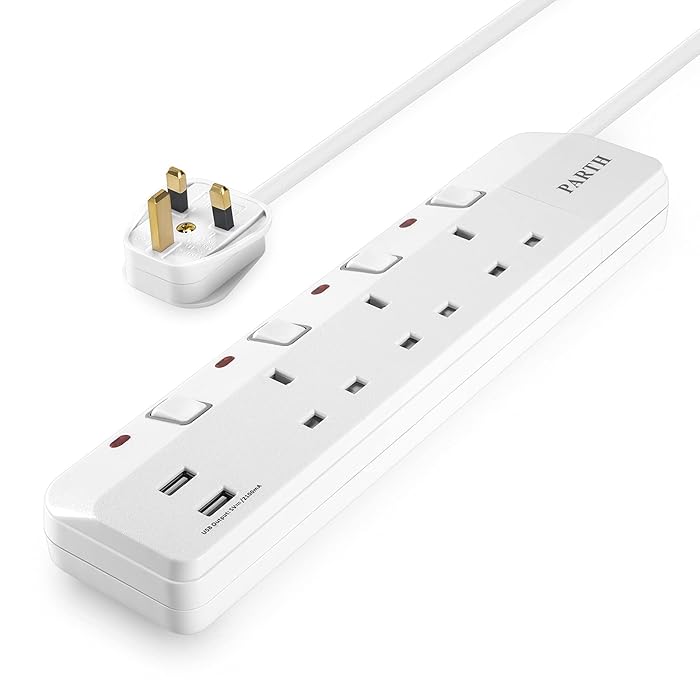 Buy PARTH USB Extension Lead 3 Gang 13A Power Strip with 2 USB Ports
